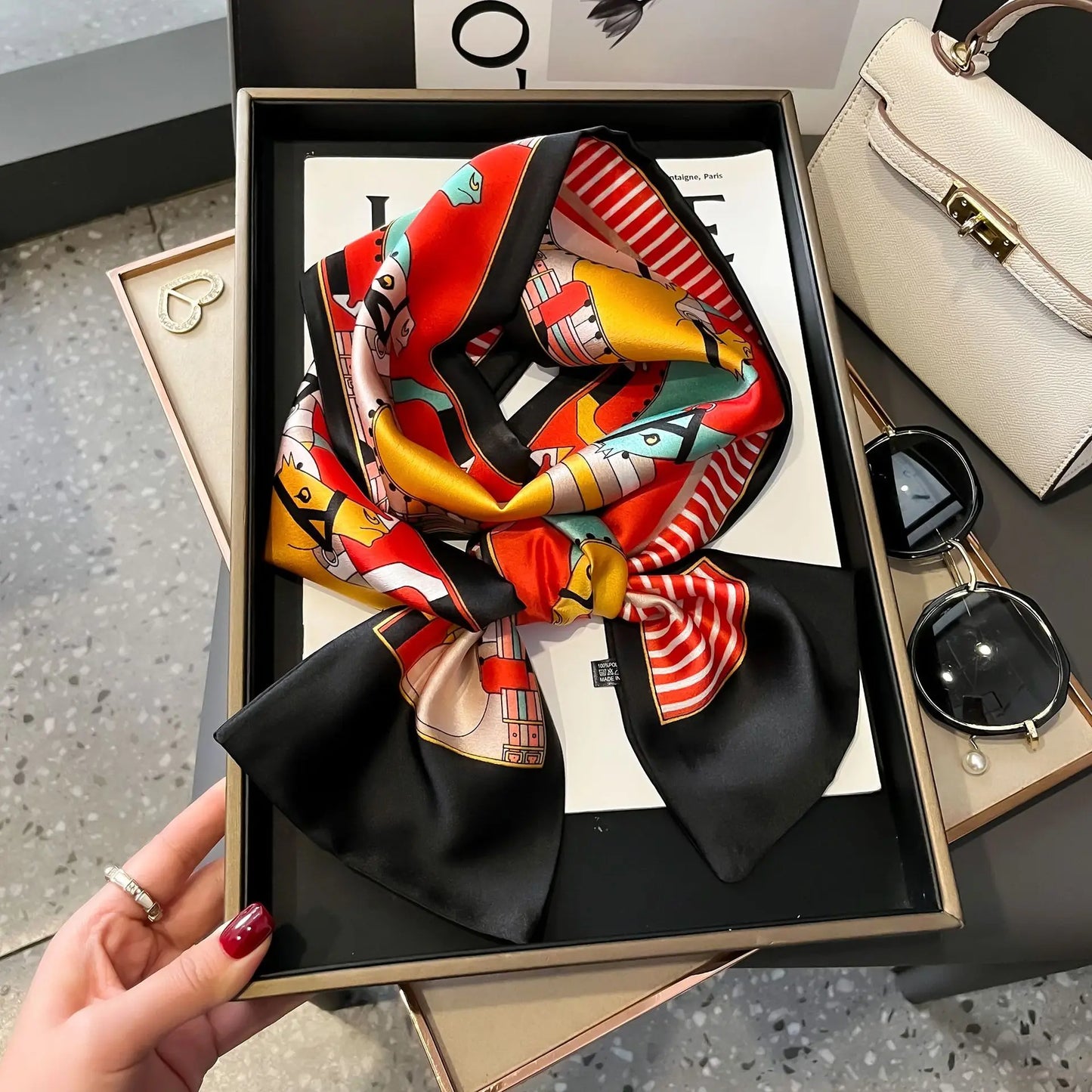 Long Silk Scarf Bag Tie Women Neck Skinny Scarves Hair band Foulard Horse Print Brand Lady Neckerchief Ribbon