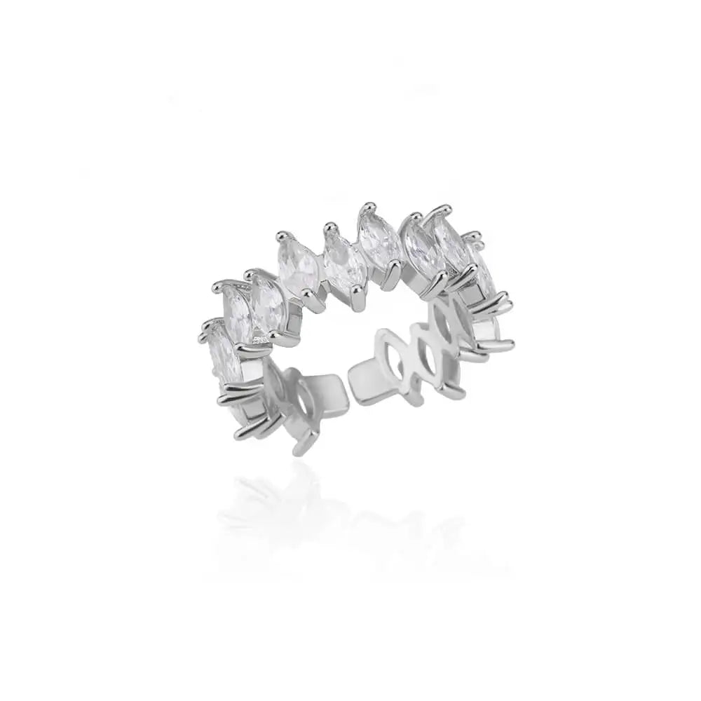 White Zircon Flower Leaf Shape Stainless Steel Rings For Women Adjustable Aesthetic Wedding Ring Light Luxury Female Jewelry BFF