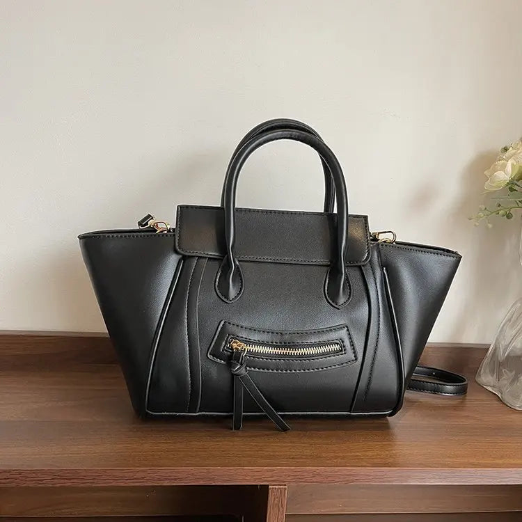 Luxury Designer PU Leather Lichee Pattern Women's Handbag Retro Crossbody Bag Large Wings Bucket Tote