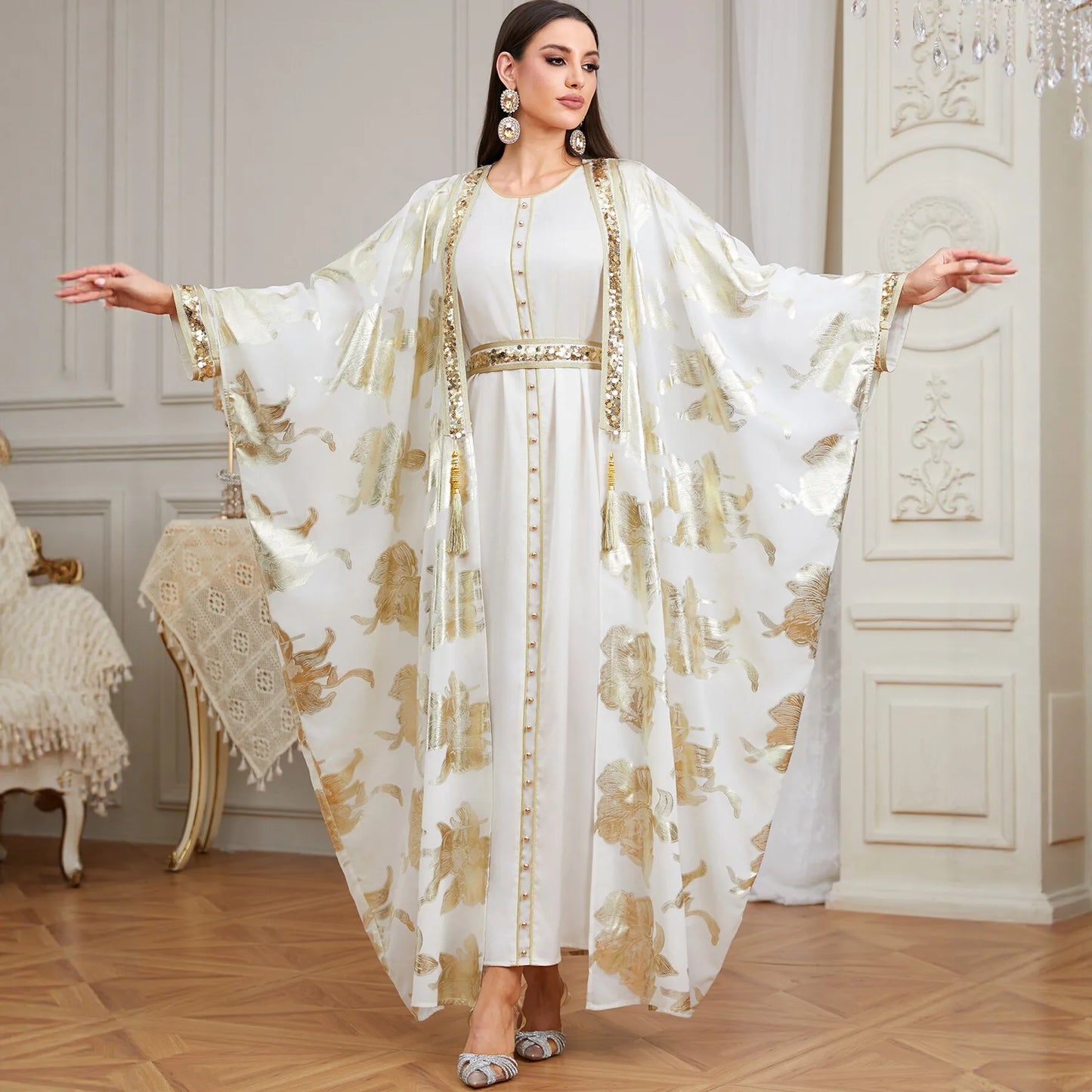 2PCS Dubai Abaya Dress Turkey Kaftan