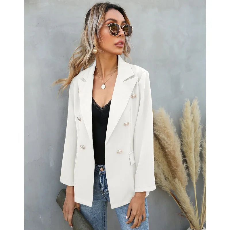 Double Breasted Outerwear Office Lady Long Sleeve Solid Jackets Spring Autumn New
