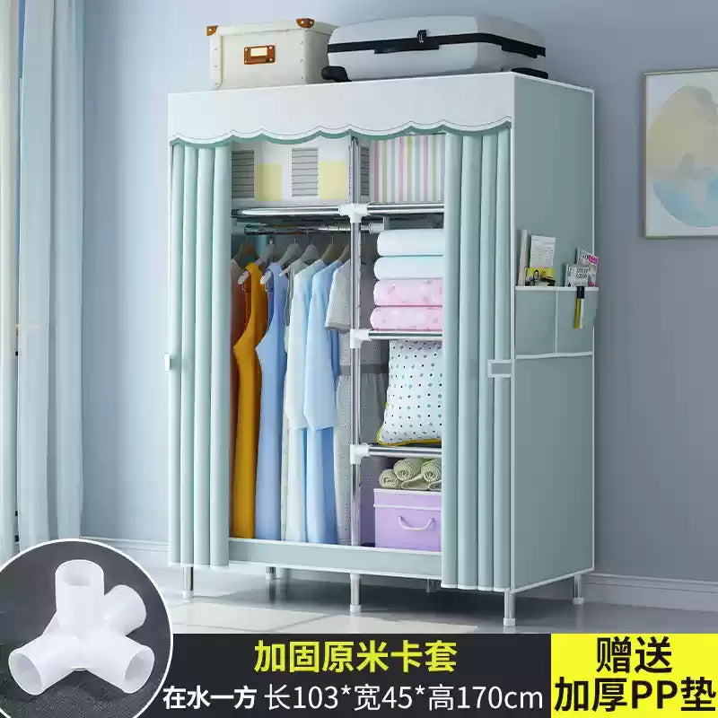‌Portable Fabric Closet, Multi-Tier Steel Wardrobe, Rust-Resistant Compact Cabinet Waterproof Storage Organizer with Multi-Color