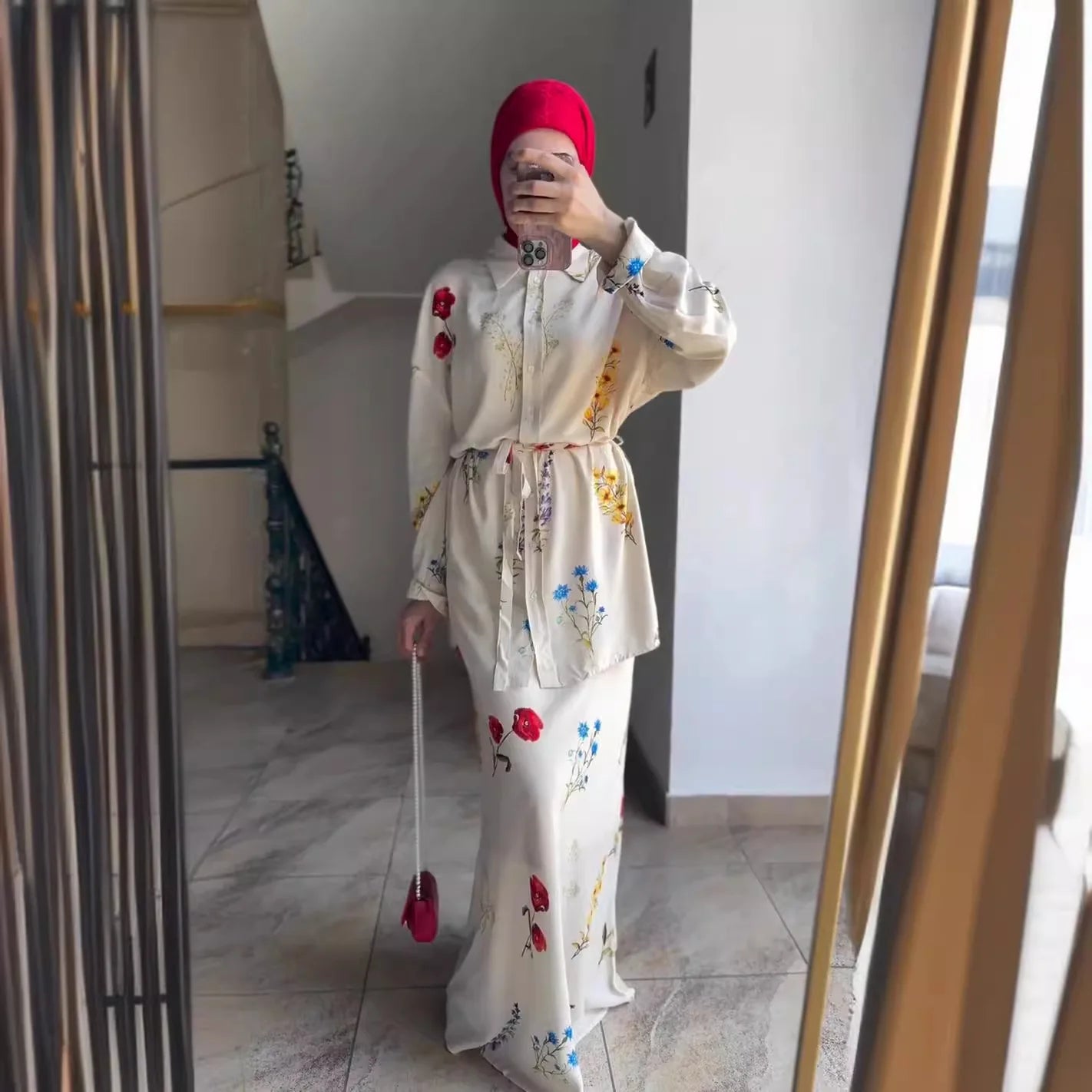 2 Piece Set Jalabiya Dubai Islam Lace Up Top Outfits Ensemble Abayas