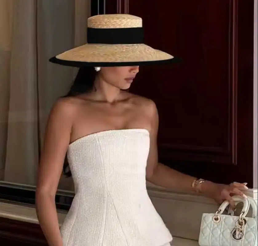French Straw Hat Elegant Women's Outdoor