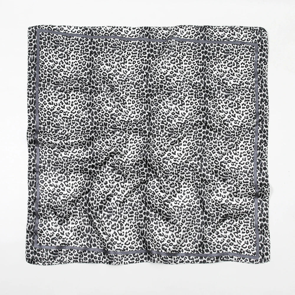 90cm Leopard Print Square Scarf Satin Silk Headband Muslim Woman Hijab Lady Fashion Hairwrap Rock Style Headscarf Islam Foulard