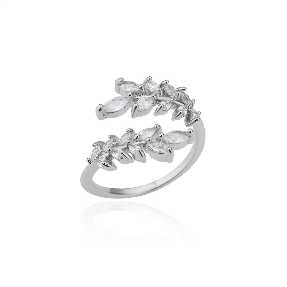 White Zircon Flower Leaf Shape Stainless Steel Rings For Women Adjustable Aesthetic Wedding Ring Light Luxury Female Jewelry BFF
