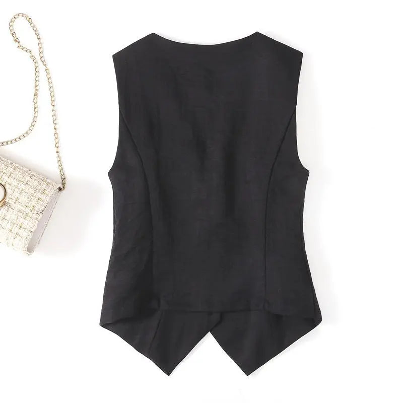 Summer solid color linen vest thin women's vest slim fit short sleeveless suit V-neck shoulder vest