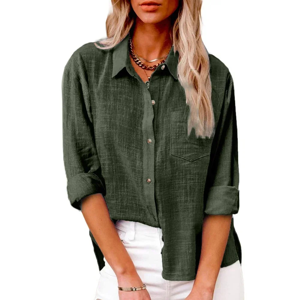 Cotton Linen Long Sleeve Shirts for Women T Shirt