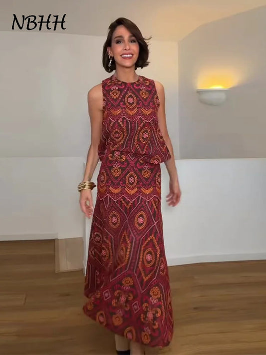 Fashion Hollow Out Embroidery Skirts Sets Women O-neck Sleeveless Top Long A-line Skirt 2026 Summer Holiday Elegant Lady Suits