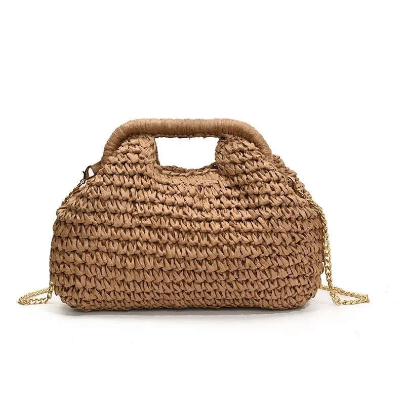 Woven Banquet Handbag Summer Bohemian Seaside Vacation Beach Bag Fashionable Advanced Clip Crossbody Bag Brand Women's Woven Bag