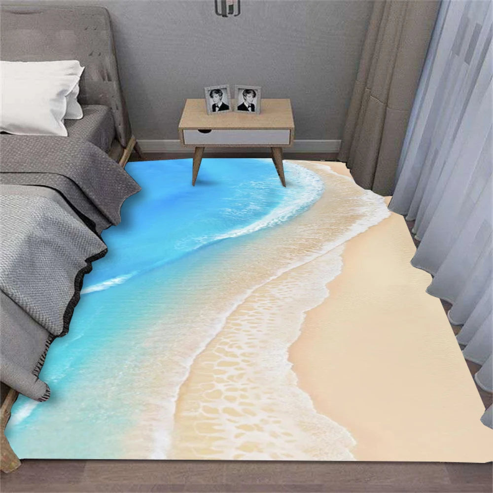 Summer Charm Waves Beach Shell Carpet for Living Room Sofa Decor Rugs Bedroom Rug Kitchen Coffee Table Floor Mat Hallway Rug
