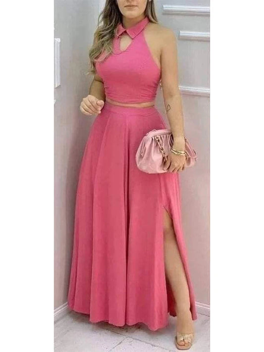 Women's Pink Two Piece Set Halter Collar Paris collection