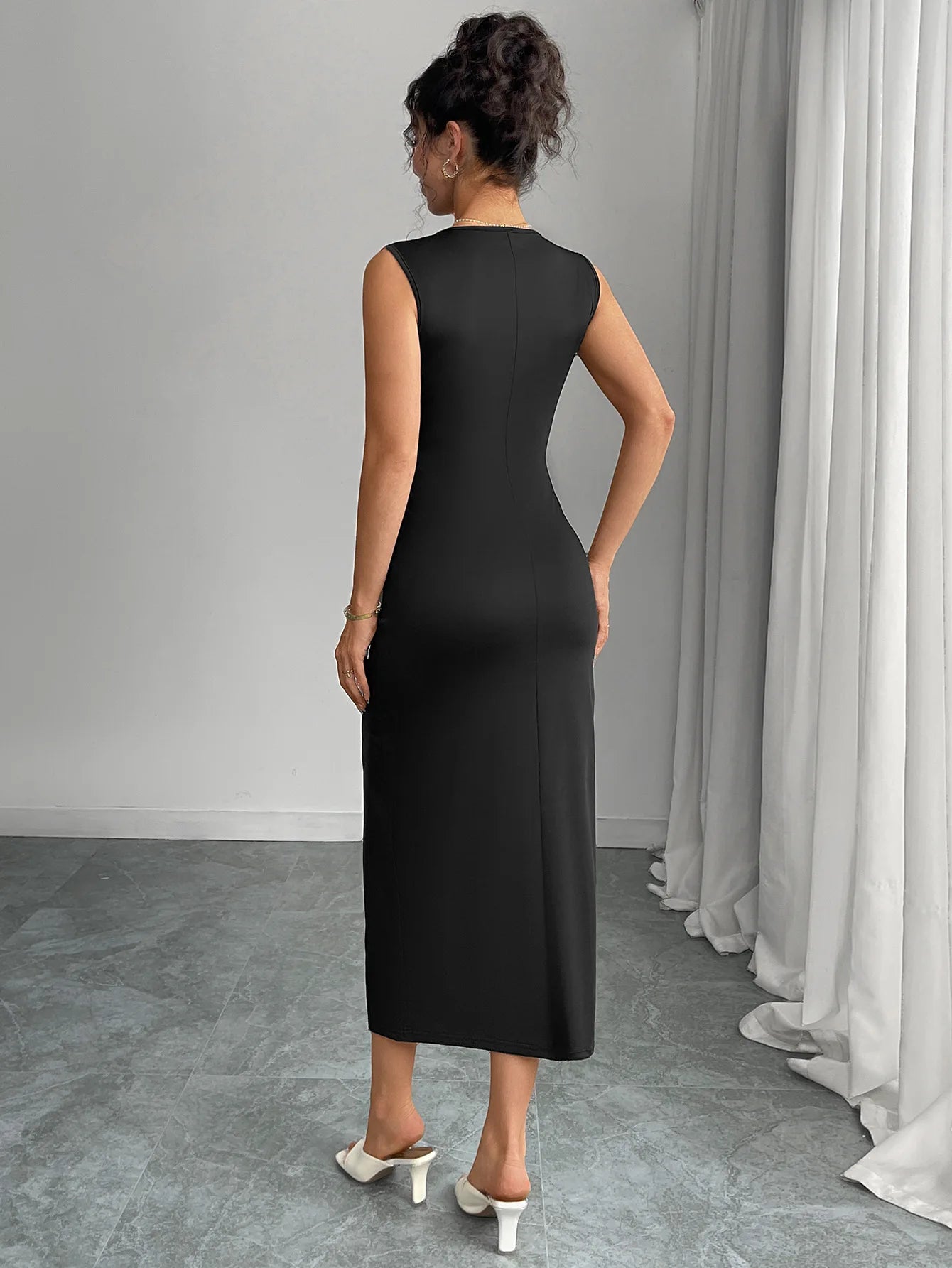Y2K  O-neck Fashion Slit women's casual dresses Beach Outfits Summer Sexy Black Long Maxi Dress Evening Pary Cheap Clothes Woman