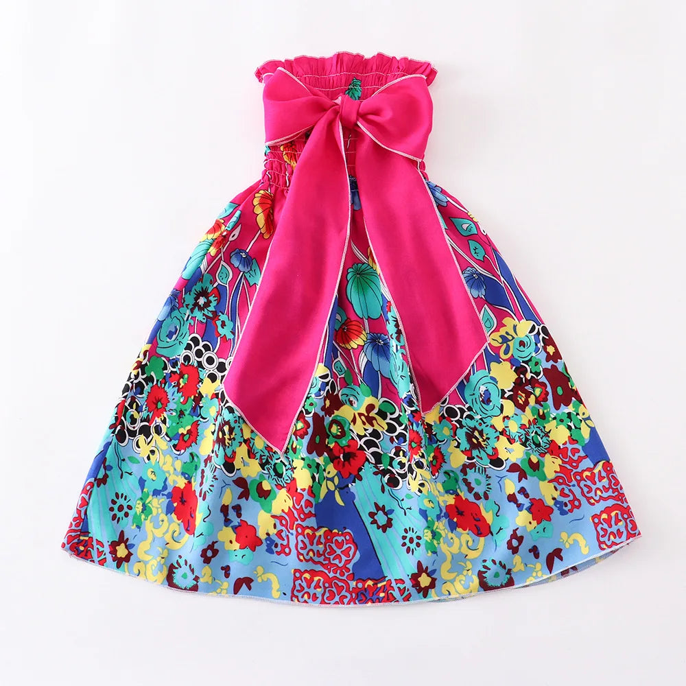Floral Dress Sling Ruffles Bohemian Beach Princess Dresses for Girl Clothing