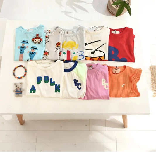 Summer Children's Casual T-Shirt Cartoon Print Short Sleeve Fun Inner Wear Korea Style Leisure INS New Product for Kids 2026