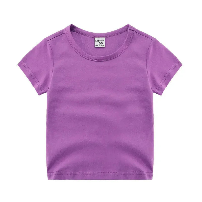 Summer Kids Short Sleeve T-Shirt Toddler Girls Cotton Colour Plain Tee Crewneck Boys T-Shirts Solid Tee Summer Children Clothes