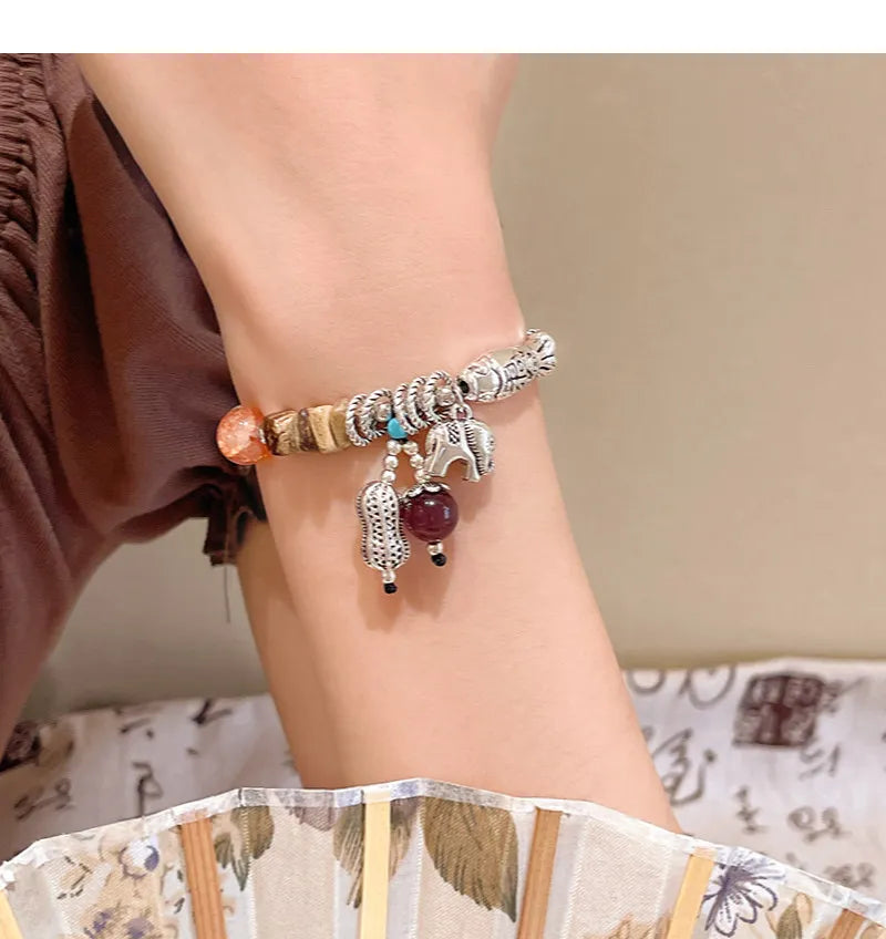 Ethnic Style Natural Stone Elephant Bracelet Women's Light Luxury Niche Refined Vintage Bracelet 2026 New Chinese Style Bracelet