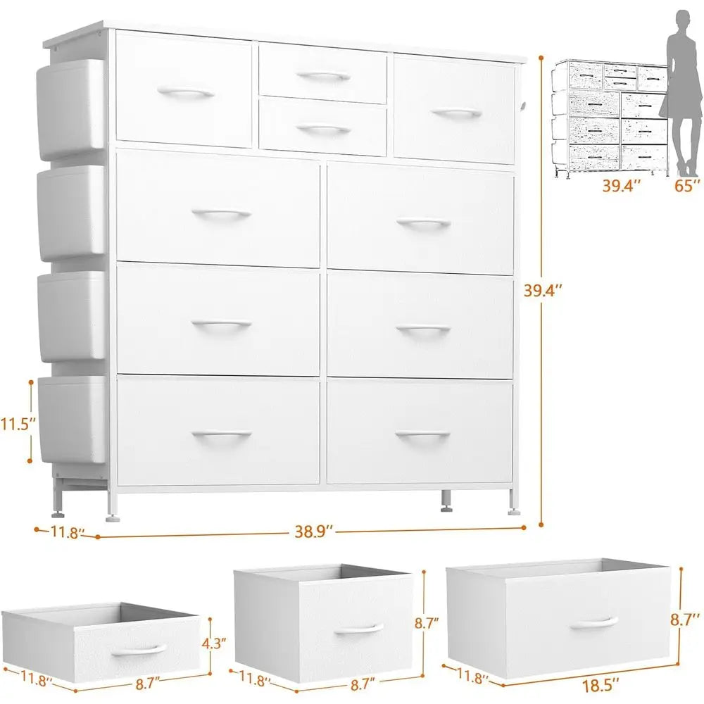 White Wooden Top Chest with Side Drawers, Hooks for Bedroom, Living Room, or Hallway