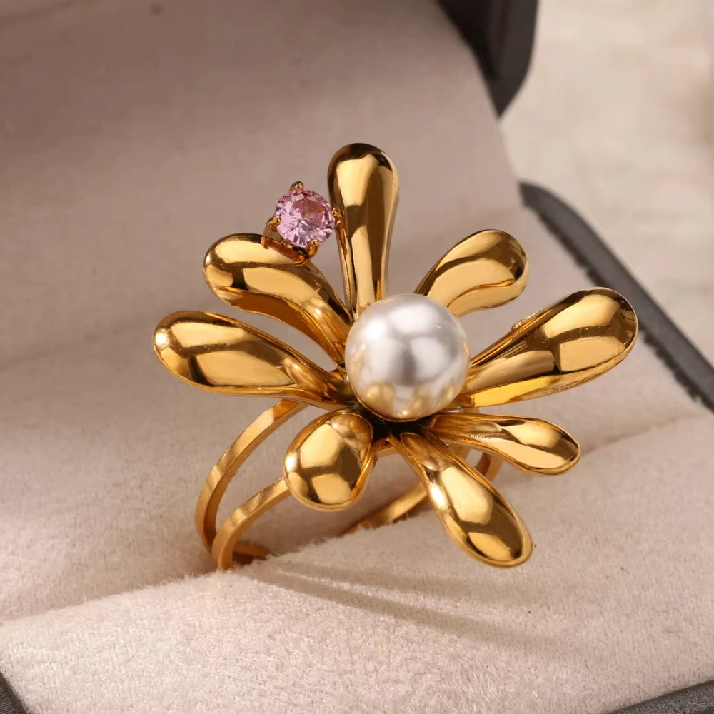 Stainless Steel Zircon Geometric Rings For Women Luxury Evil Eye Gold Color Adjustable Trendy Wedding Aesthetic Jewerly Gift