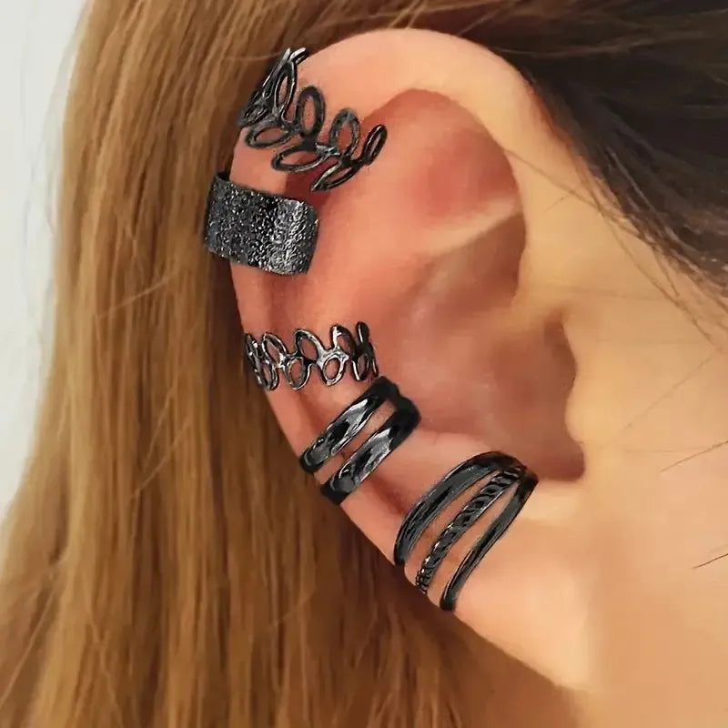 5pcs/set Trendy Elegant Design Ear Cuff Classic Elegant Style Gifts Women's No Piercing Clip silver Earrings Circle Leaf Shaped