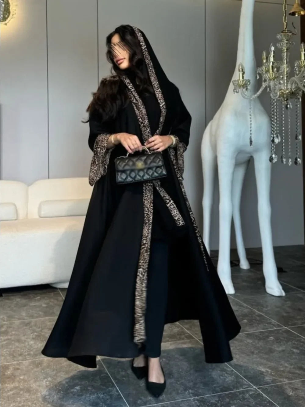 Abaya Leopard Cardigan with Scarf Dress 2026