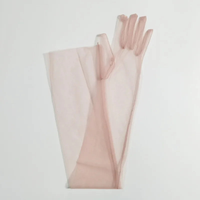 Women Transparent Thin Lace Elegant Tulle Long Gloves Mesh Gauze Sexy Wedding Party Summer Lace Ladies Prom Dress Gloves