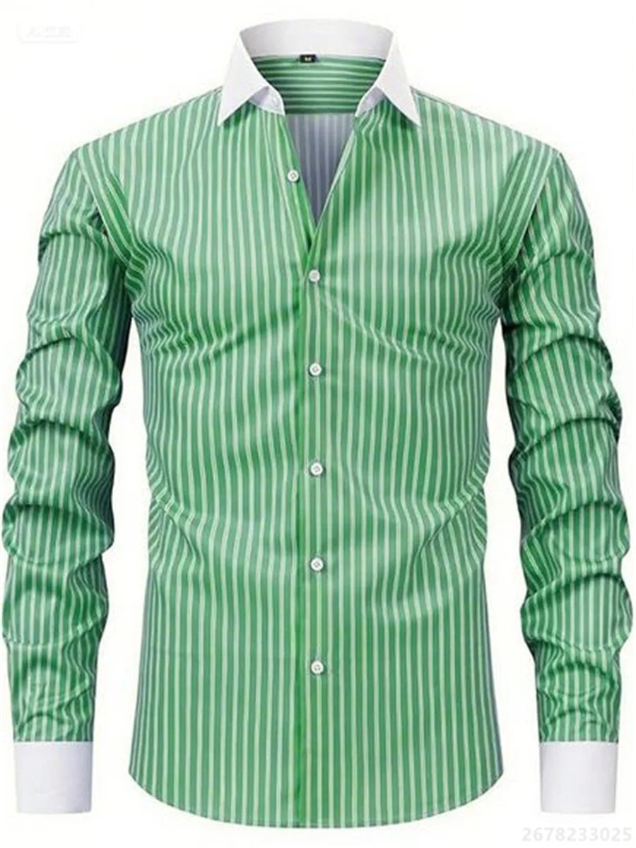 Men's shirts, long-sleeved lapel business formal button-down shirts, men's striped shirts, high-quality men's tops XS-6XL