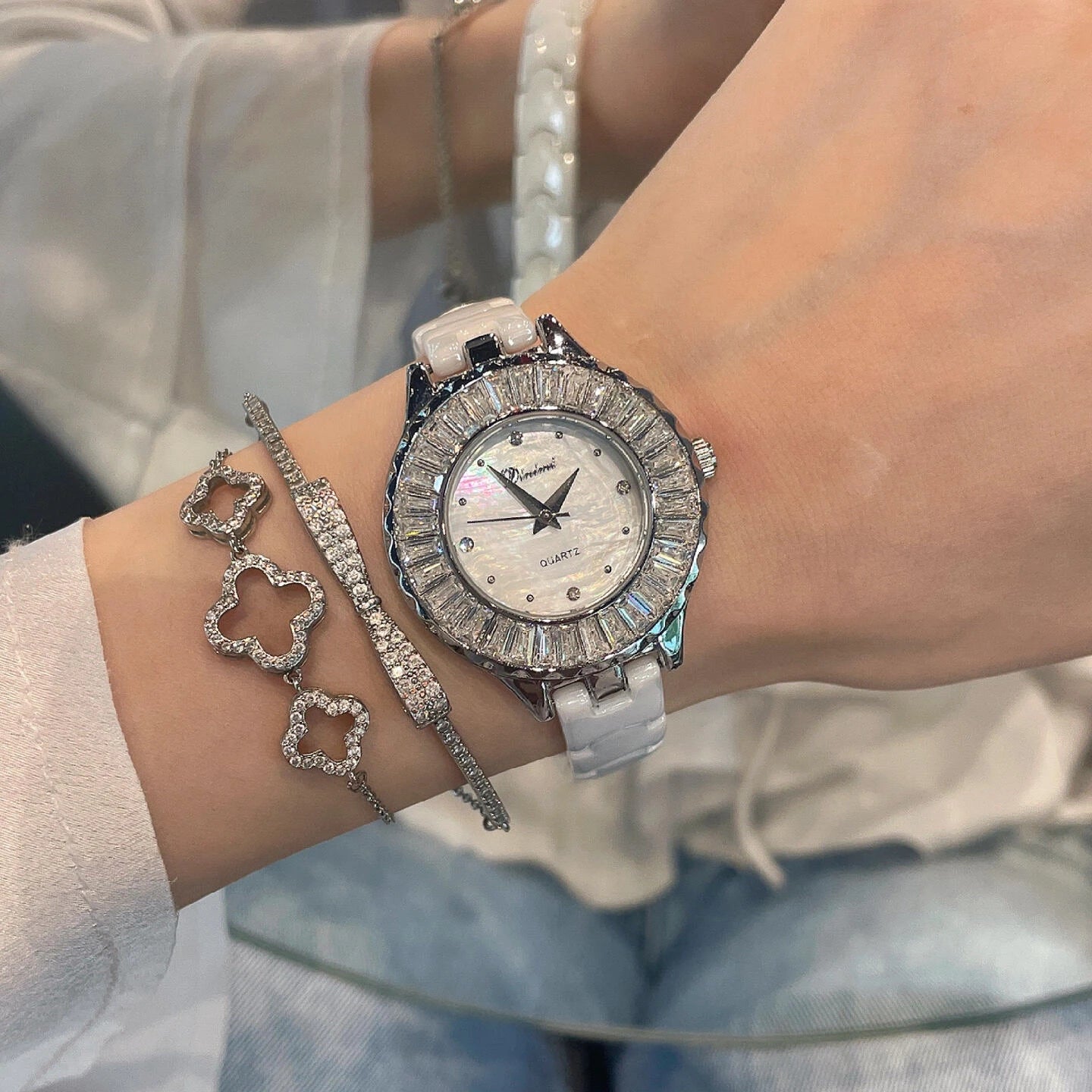 Luxury Fashion Full-Diamond Women’s Watch 2026 New Casual Chic Ceramic-Strap Ladies’ Timepiece Elegant Party Watch for Women