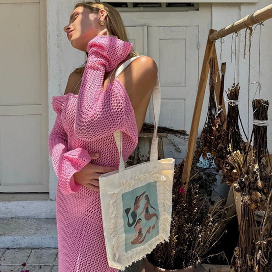 Side Slit Backless Knit Long Dress, Fashion Beach Vacation Long Sleeve Sun Protection Cover Up, All Seasons Fitted Plain Style