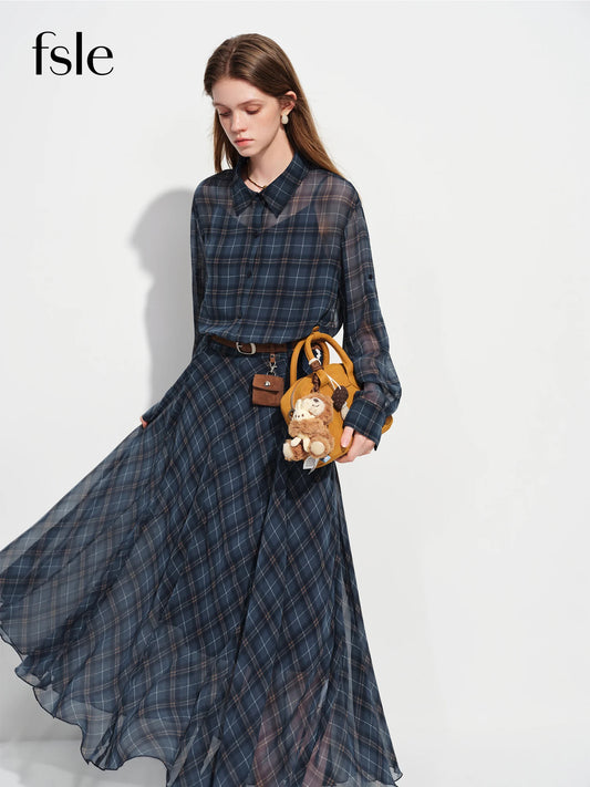 FSLE  Retro Checkered Elegant Commuter Dress for Women Spring 2026 New Arrival Quick-Drying Easy-Care WIth Inner camisole Dress