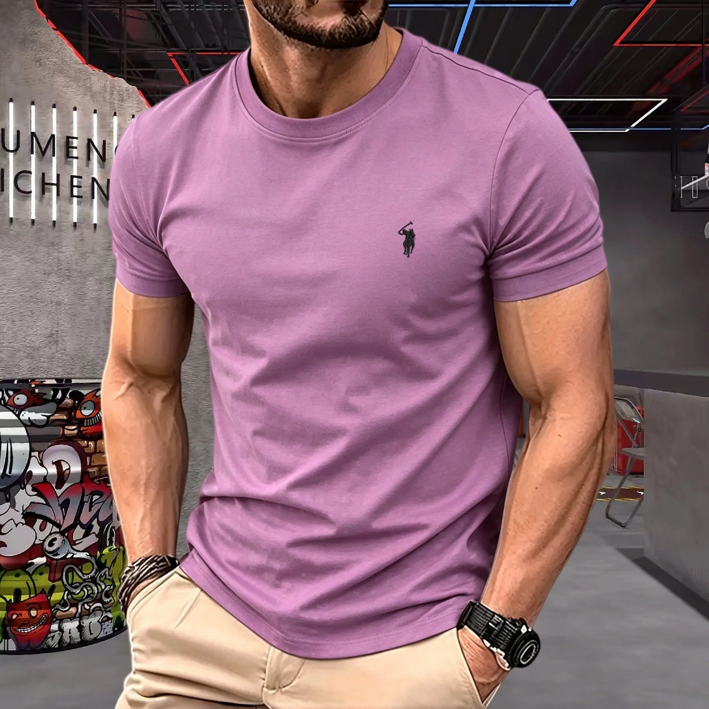 brand round neck short sleeved men's 2026 summer fashion