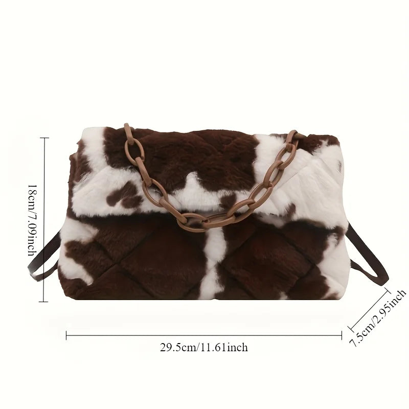 Korean-style ladies' handbag, autumn and winter plush crossbody bag, fashionable leopard print handbag, birthday gift