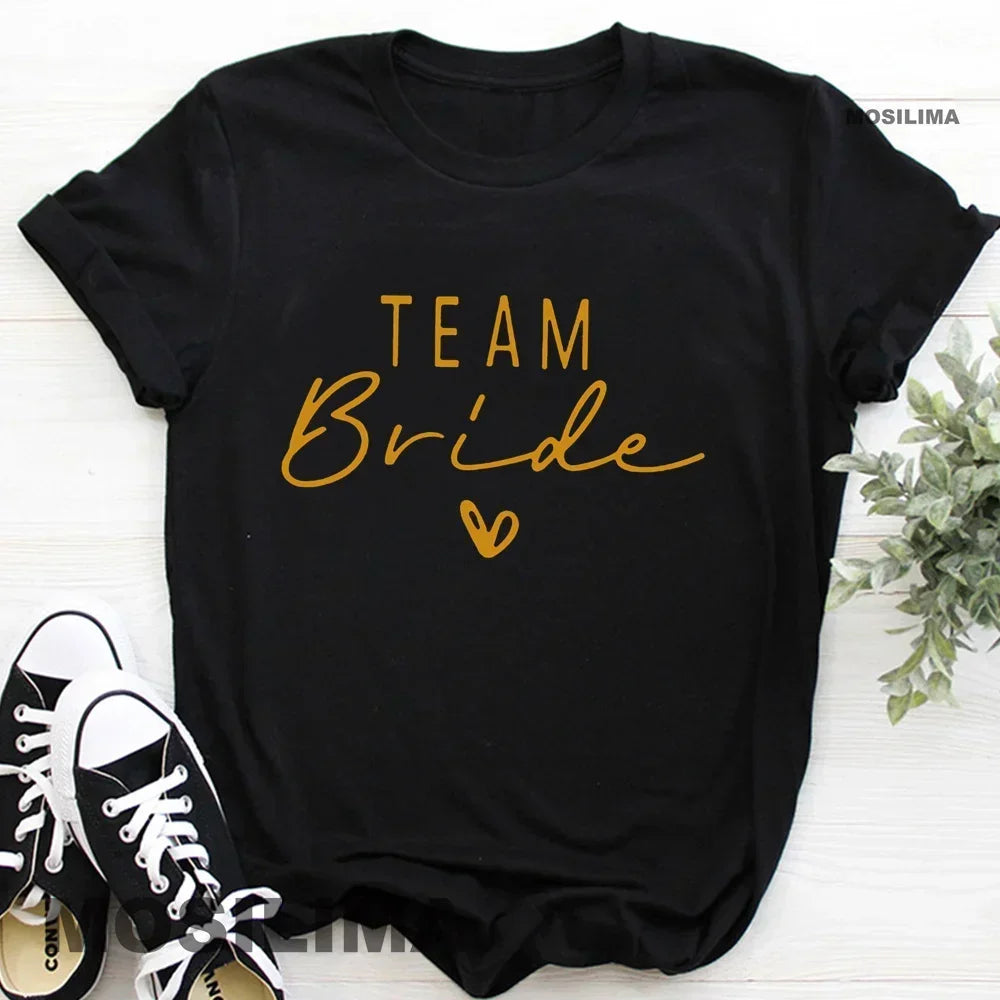 Women  T Shirt Team Bride Bachelorette Party Shower Hen Party Bridesmaid Print T-Shirt 2024 Girls Wedding Female Tops