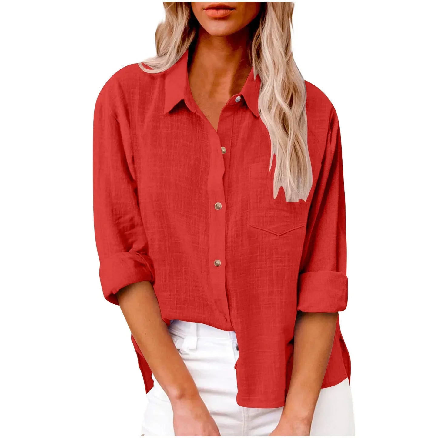 Cotton Linen Long Sleeve Shirts for Women T Shirt
