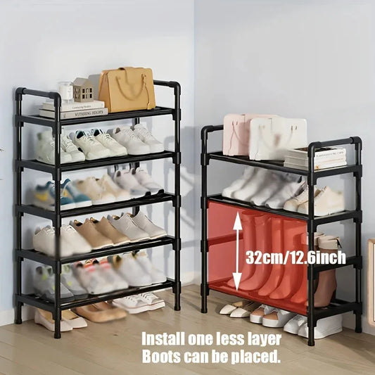 Multi-Tier Metal Shoe Rack Stackable Organizer Freestanding Black Space Saving Storage for Closet Bedroom Indoor Outdoor Use