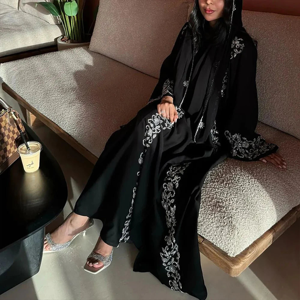 Abaya Eid Gold Embroidery Design Long Sleeve Dubai