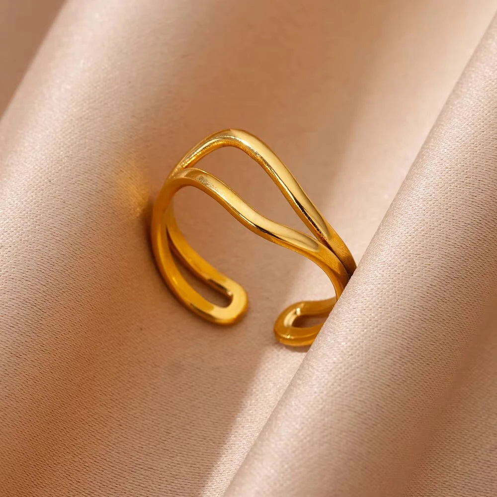 Stainless Steel Zircon Geometric Rings For Women Luxury Evil Eye Gold Color Adjustable Trendy Wedding Aesthetic Jewerly Gift