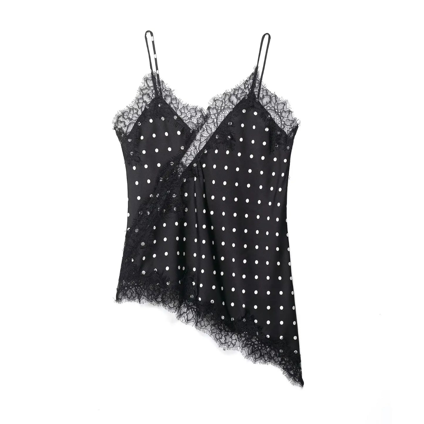 HH 2026 Summer Polka Dot Tops For Women Fashion High Street Asymmetrical Lace Patchwork Tanks Elegant Women Backless Camisole