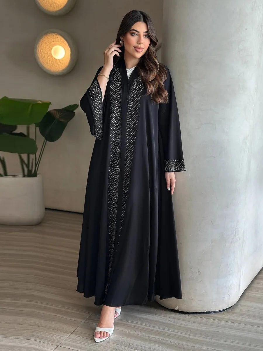 Dubai Abaya luxury hotfix rhinestone Beading Kimono Cardigan Long Dress