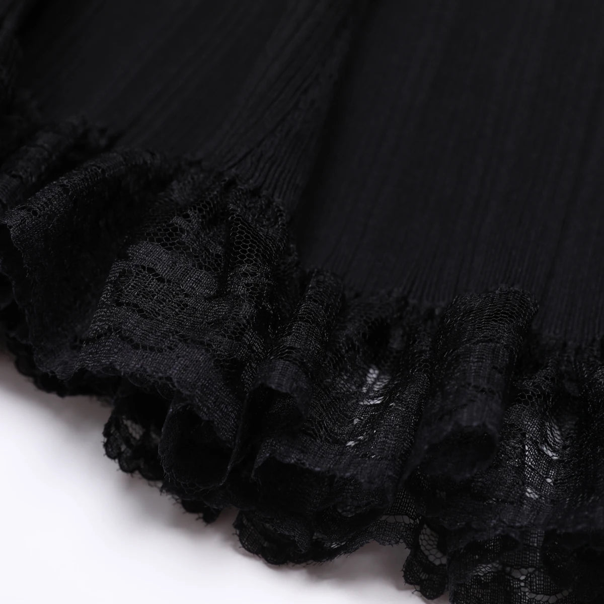 High Quality Summer New Fashionable Elastic Knitted Solid Color Short Sleeved Dress With Lace Edge Slimming Women's Dress