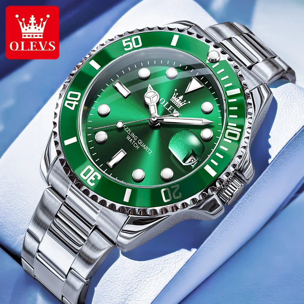 OLEVS 5885 Diving Series Men Watch Luxury Automatic Date Original Watch Trendy Stainless Steel Waterproof Sports Quartz Watch