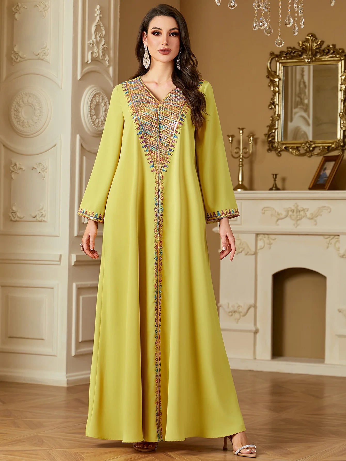 Elegant Dresses Women's Embroidery Long Sleeve Evening