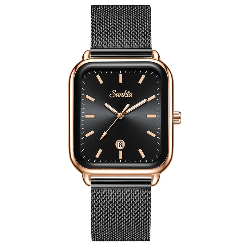 LIGE Vintage Fashion Quartz Wristwatches SUNKTA 2026 Top Luxury Watches Women Waterproof Luminous Mesh Strap Ladies Watch Gifts