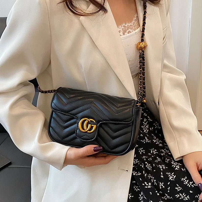 Fashion Design Women's Small Square Stylish Handbag Luxury Chain Crossbody Shoulder Handbags Luxury Embroidered Check Square Bag