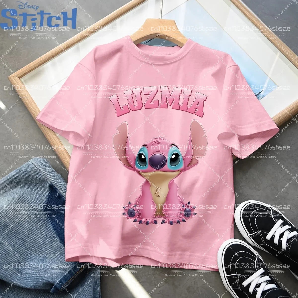 2026 Disney Children's Clothing, Stitch Cartoon Printed T-shirt, Round Neck Top for Boys and Girls, Soft Cotton Fabric Top