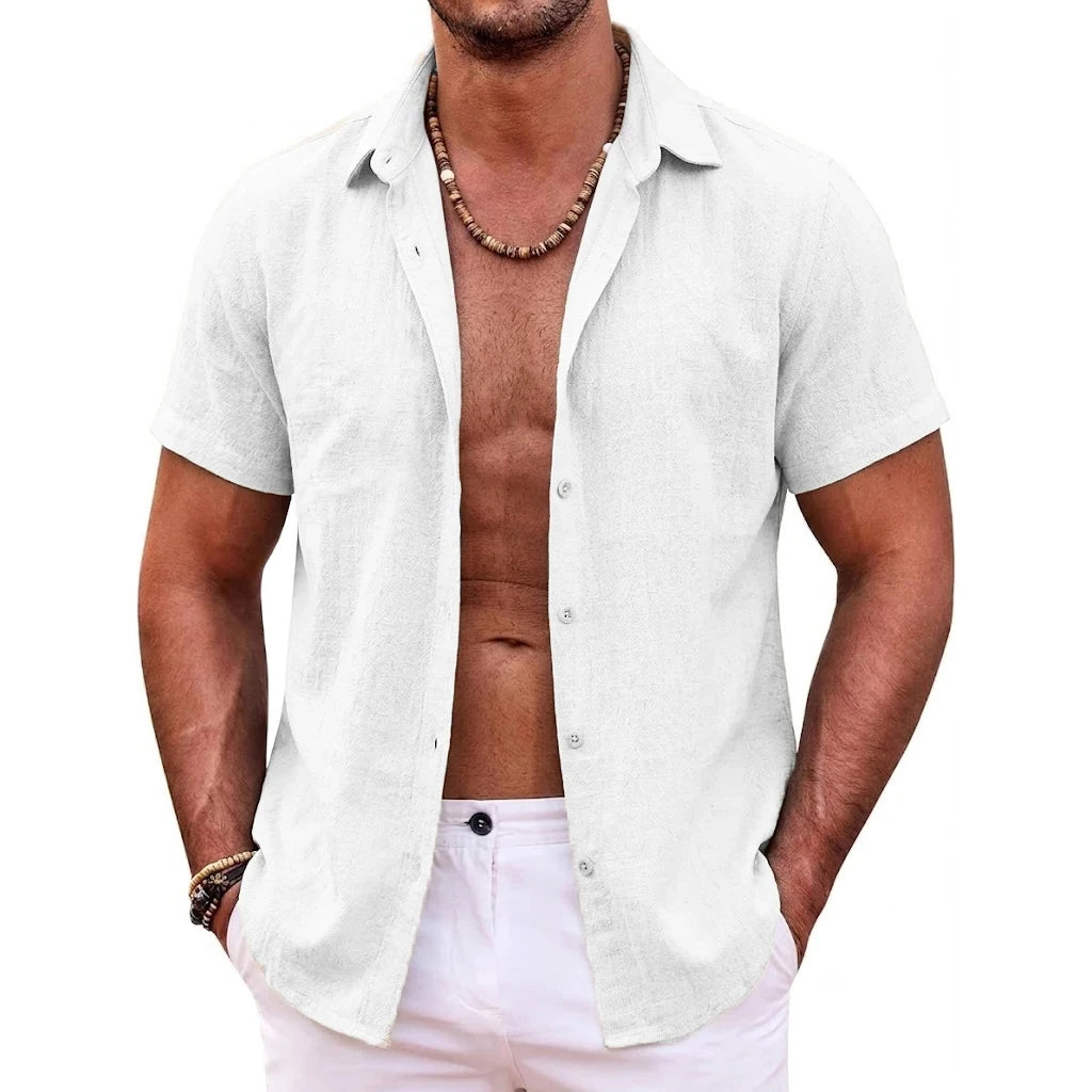 Mens Summer Hawaiian Short Sleeve Shirts Cotton Linen Lapel Tops Casual Breathable Beach and Gym Tees Plus Size for Men Tops