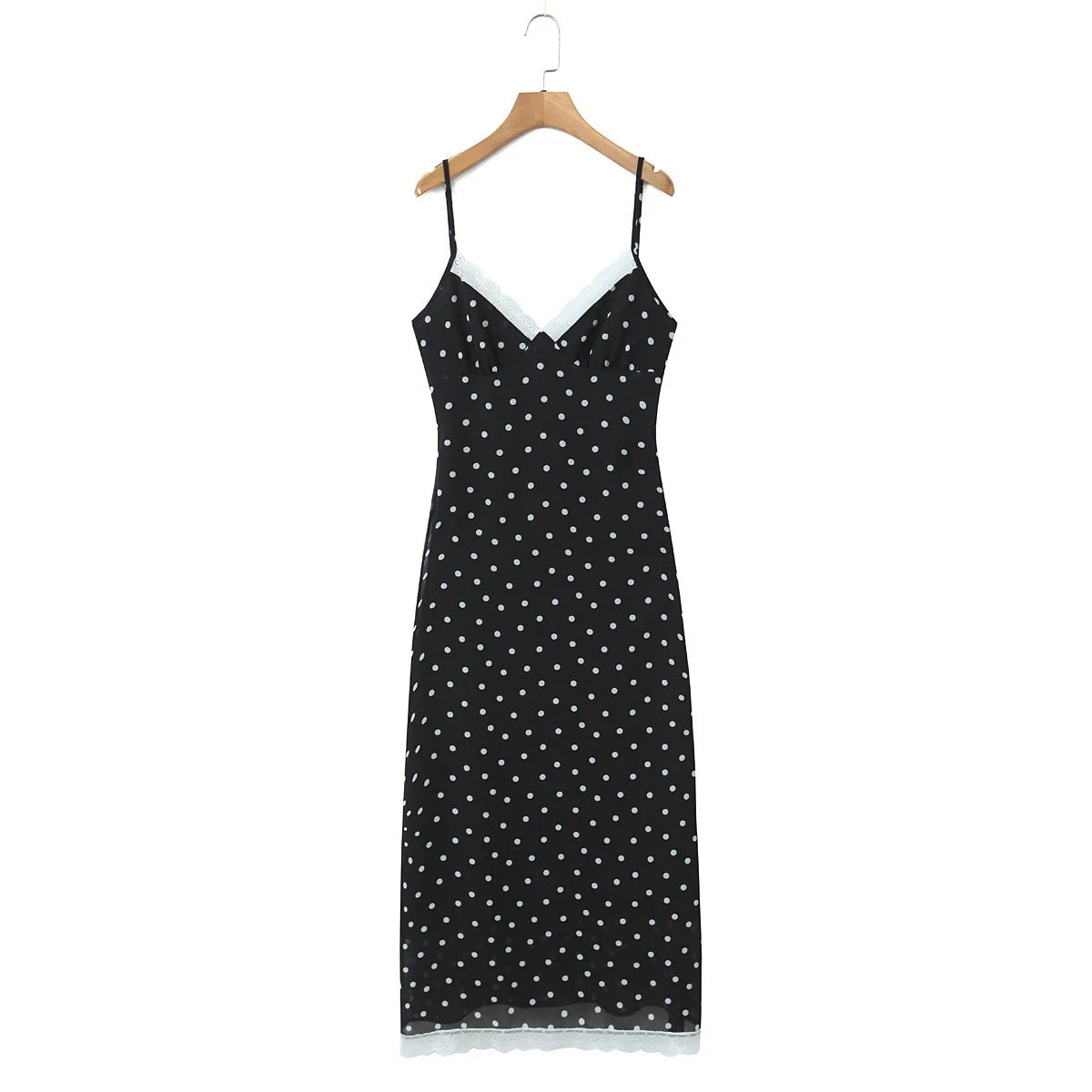 New Fashion Elegant Polka Dot V Neck Lace Patchwork Sleeveless Cami Backless Dress Summer Casual Commute Wear 2026