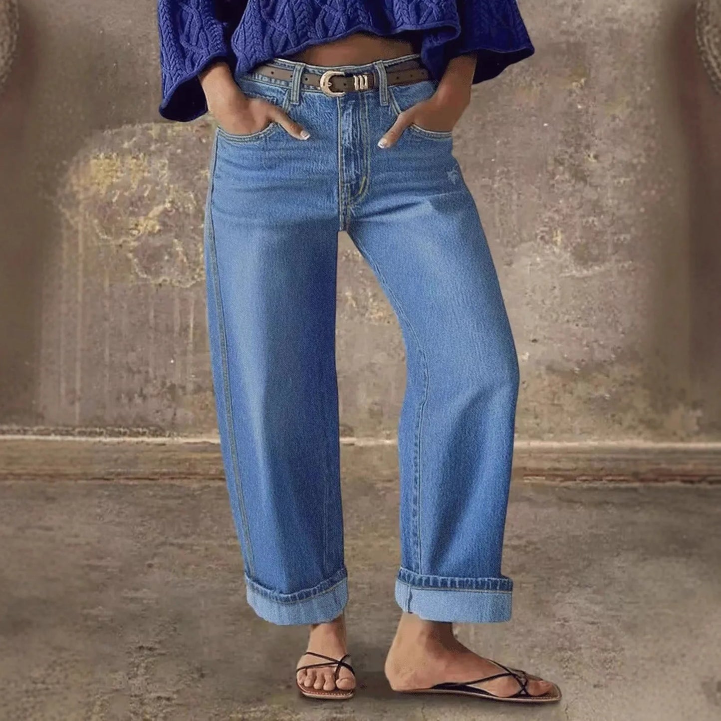 Fashionable Comfortable Women's Jeans Versatile Straight Leg Jeans Long Pants Mid Waist Cotton Polyester Blend Retro Style