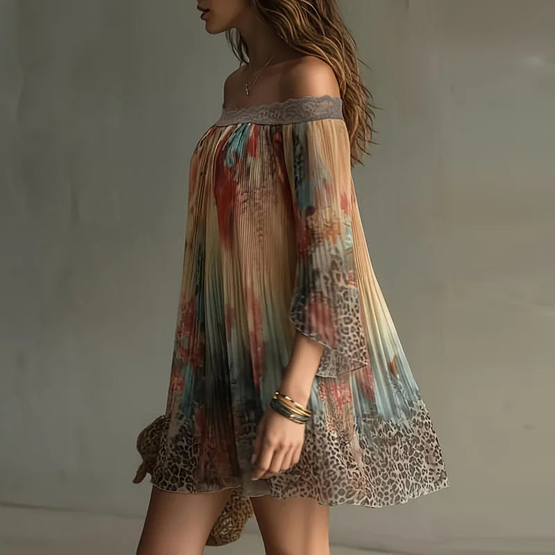 Spring Elegant Colorful Print A-Line Party Dresses Woman