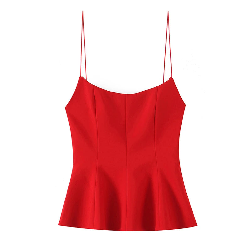 Willshela Women Fashion Solid Pleated Backless Side Zipper Tops Vintage Thin Straps Square Collar Female Chic Lady Camis